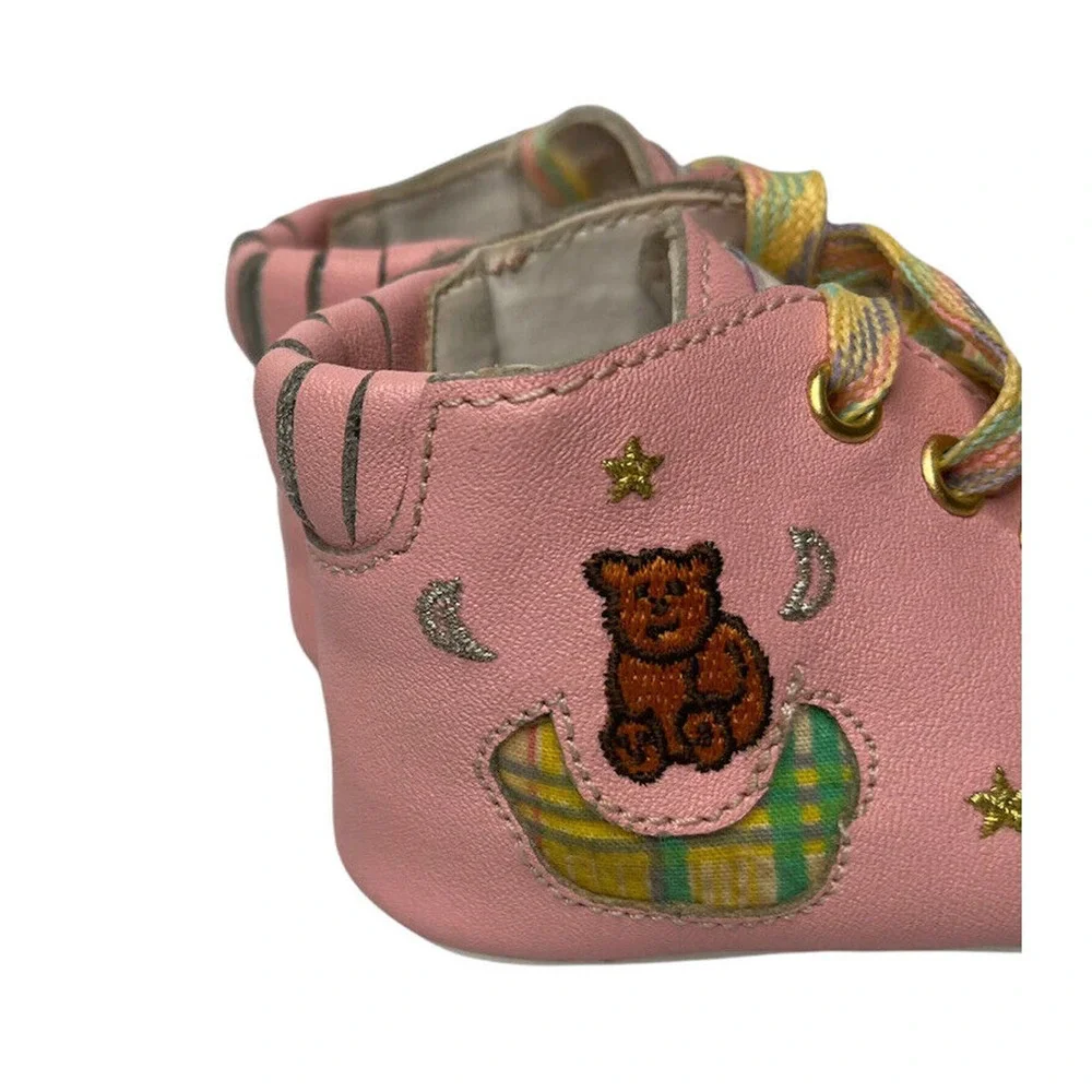 Vintage 1980s Girls Osh Kosh B'gosh Infant Pink Leather Hi Tops Baby Shoes Sz 1